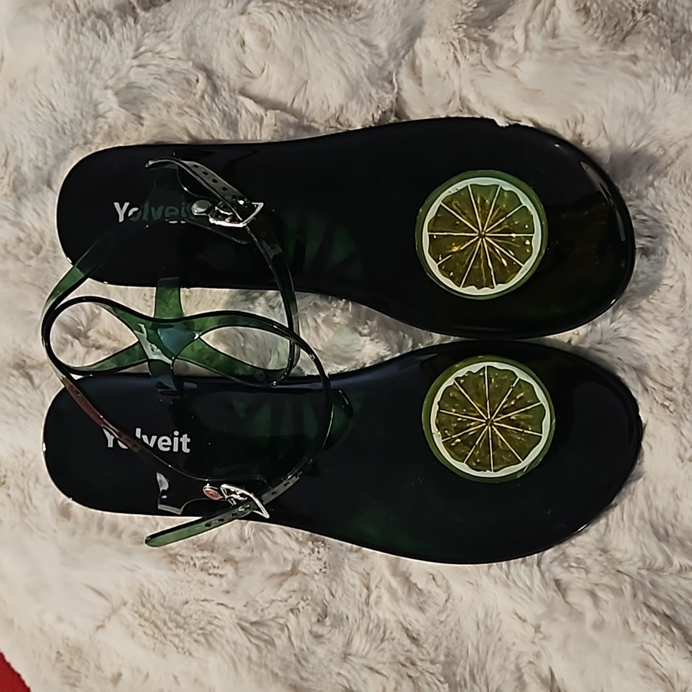 Lime slices slippers flip flops green sz.40 9- 9.5 new no tags beach tropical - Picture 6 of 10